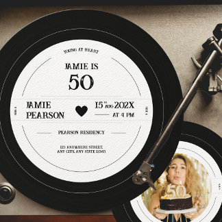 Vintage Vinyl Record Milestone Birthday Inbjudningar