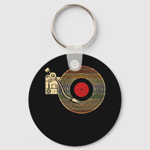 Vintage Vinyl Record Player Sketch Teckning Nyckelring