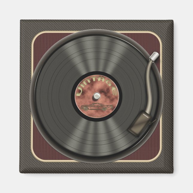 Vintage Vinyl Record Square Magnet (Framsidan)
