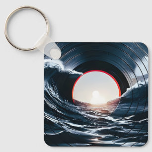 Vintage Vinyl Surf Våg Ocean Retro Musik Nyckelring