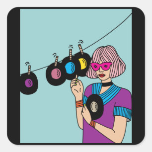 Vintage Vinyl Tallrikar av poster Fyrkantigt Klistermärke