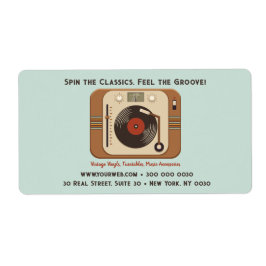 Vintage Vinyl Turntable Music Shop Shipping Label Fraktsedel