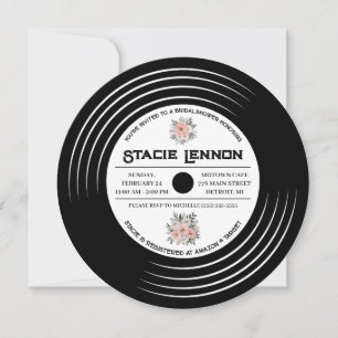Vintage Vinylpost, Blommigt, Music Möhippa Inbjudningar