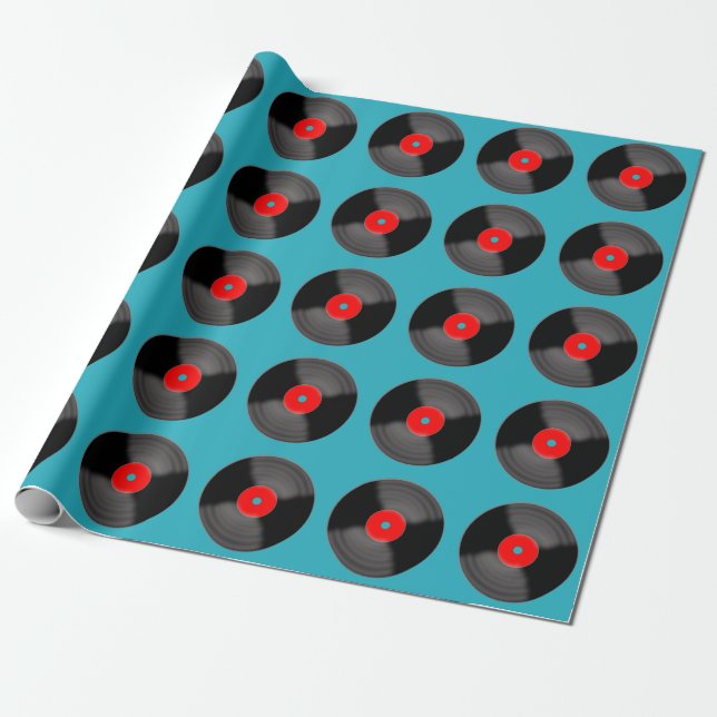 Vintage vinylskiva inpackningspapper presentpapper (Utrullad)
