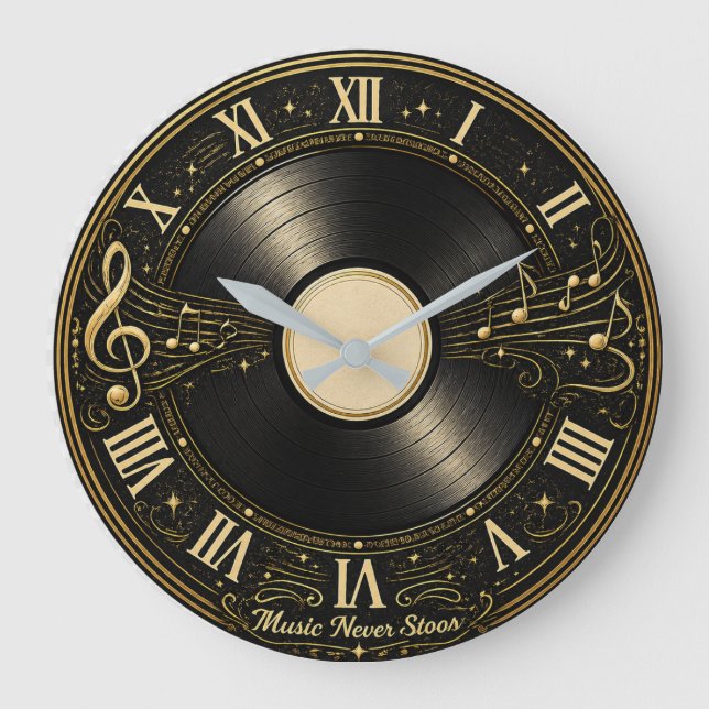 Vintage vinylskiva Musiknoter Väggur Design (Framsida)