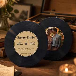 Vintage vinylskiva Spara datum med foto Inbjudningar