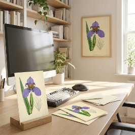 Vintage Violet Blå Blommillustration Kort