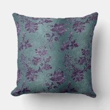 Vintage Violet Blommigt Damask Grönt Grått Mönster
