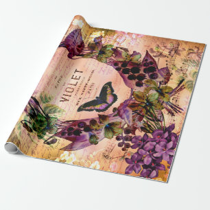 Vintage Violet Butterfly Ephemera Decoupage Tissu Presentpapper