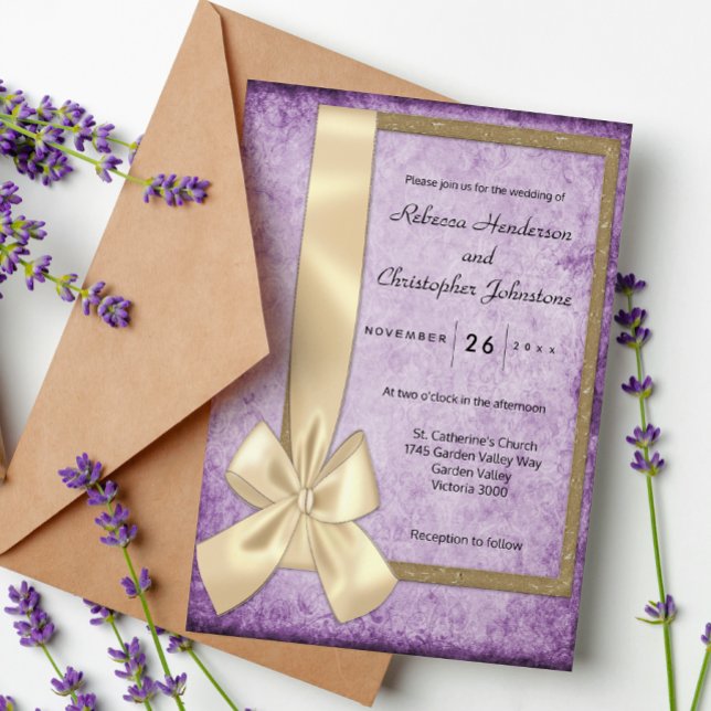 Vintage Violet Rustic Elegance Bröllop Inbjudningar (Skapare uppladdad)