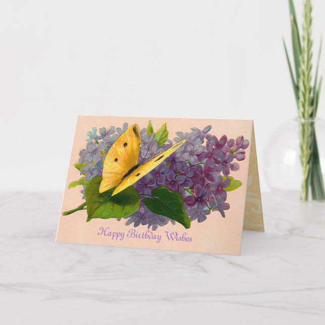 Vintage Violets och Butterfly Kort (Framsida)