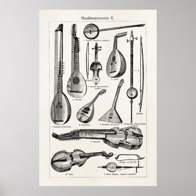 Vintage Violin Cello String Musical Instruments Poster (Framsidan)