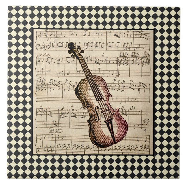 Vintage Violin Harlequin Gräns Kakelplatta (Framsidan)