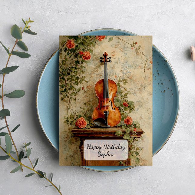 Vintage Violin with Roses Kort (Skapare uppladdad)