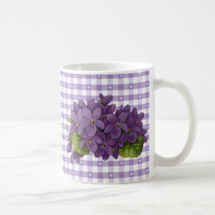Vintage Violits on Gingham With Hearts Kaffemugg