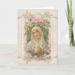Vintage Virgin Mary Blommigt Religiösa Catholique- Kort
