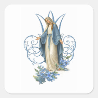 Vintage Virgin Mary Catholic Floral Religious Fyrkantigt Klistermärke