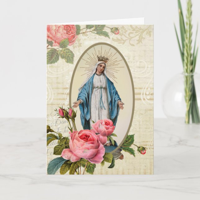 Vintage Virgin Mary Catholik Religiösa Ro Kort (Framsida)