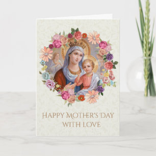 Vintage Virgin Mary med Child Jesus Änglar Ro Kort