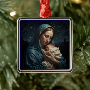 Vintage Virgin Mary och Jesus jultomhet Julgransprydnad Metall