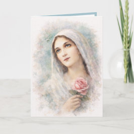 Vintage Virgin Mary  Religious Watercolor Cross Kort