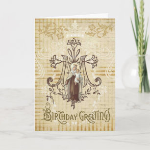 Vintage Virgin Mor Mary Mount Carmel Birthday Kort