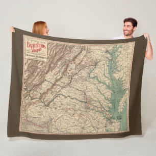 Vintage Virginia Civil Krig Battlefields Karta, 18 Fleecefilt