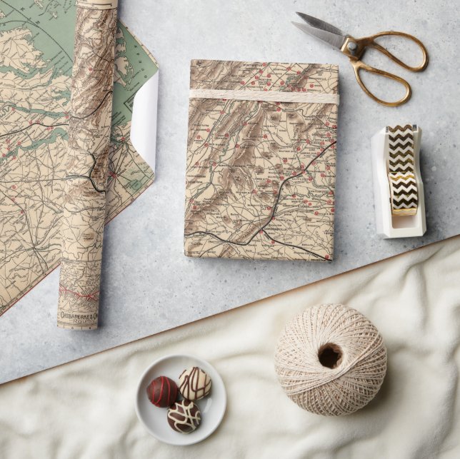 Vintage Virginia Civil Krig Battlefields Karta, 18 Presentpapper (Hantverk)