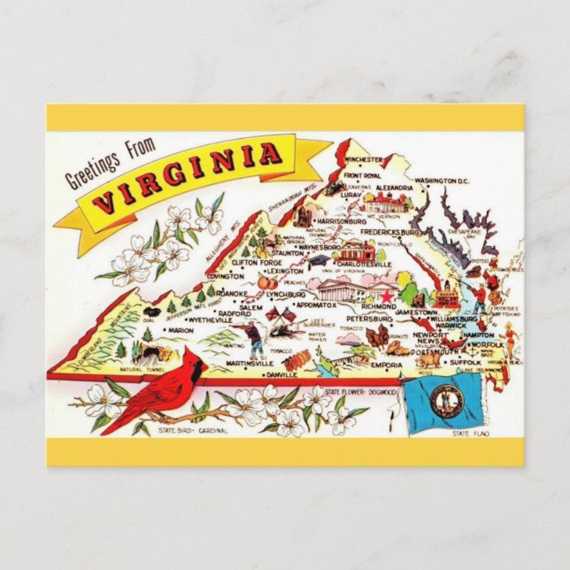 Vintage Virginia Karta vykort (Framsida)