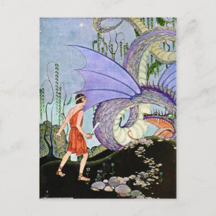 Vintage Virginia Sterrett Dragon Meets Warrior Vykort