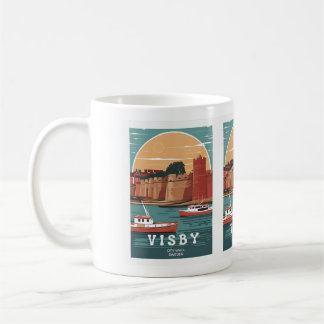 Vintage Visby City Wall Postcard - Retro svensk C Kaffemugg