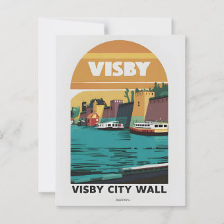 Vintage Visby City Wall Postcard - Retro svensk C Vykort