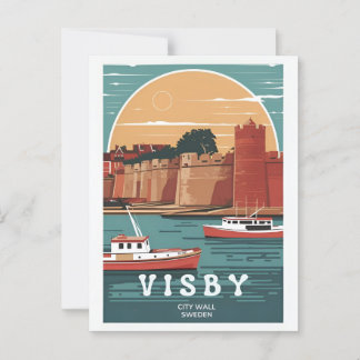 Vintage Visby City Wall Postcard - Retro svensk C Vykort
