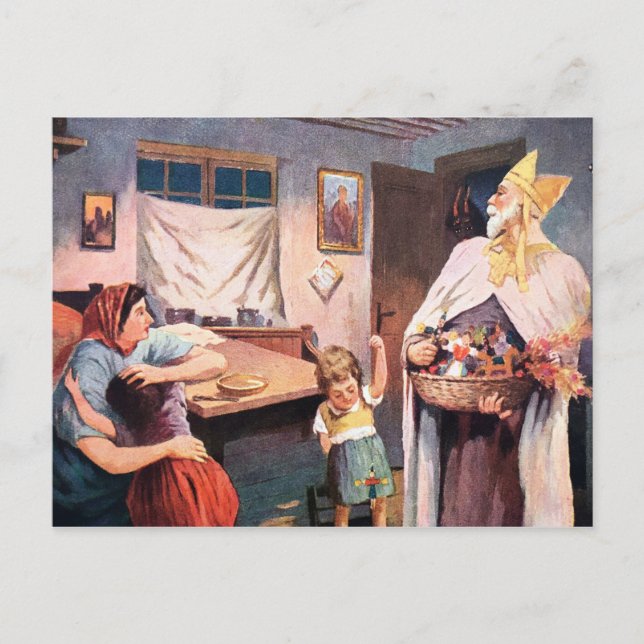 Vintage Visiting Krampus Vykort (Framsida)