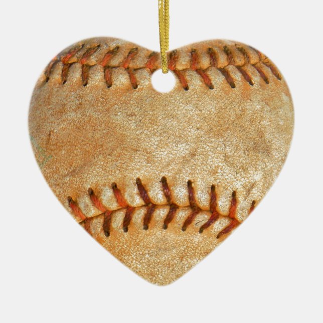 Vintage Vit Baseball röd sömnad Julgransprydnad Keramik (Framsidan)