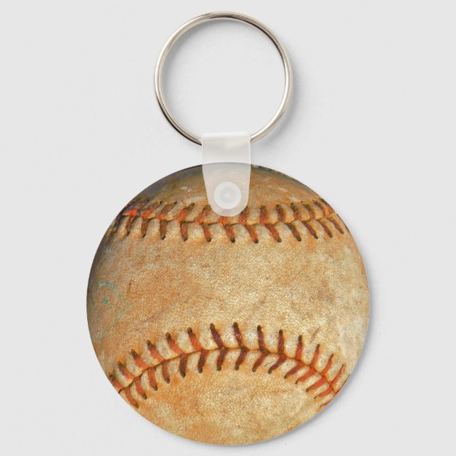 Vintage Vit Baseball röd sömnad Nyckelring (Framsida)