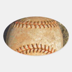 Vintage Vit Baseball röd sömnad Ovalt Klistermärke