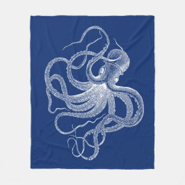 Vintage Vit bläckfisk på marinblått Fleecefilt