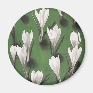 Vintage vit Crocus blommönster, trädgårdsblomma Magnet