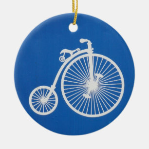 Vintage Vit cykel på blå Julgransprydnad Keramik