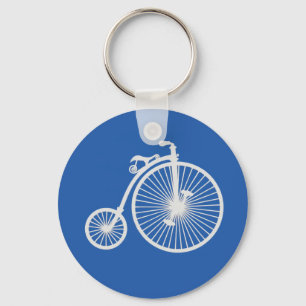Vintage Vit cykel på blå Nyckelring