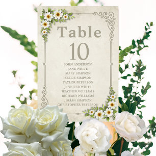 Vintage Vit Daisy Blommigt Romantic Rustic Bröllop Bordsnummer