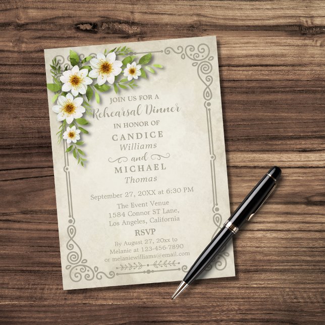 Vintage Vit Daisy Blommigt Romantic Rustic Bröllop Inbjudningar (Skapare uppladdad)
