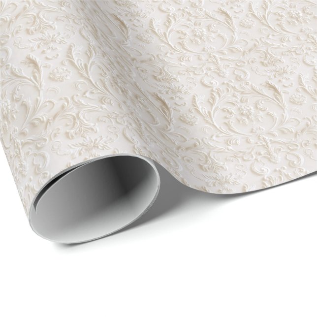 Vintage Vit Damask Coquette Presentpapper (Rullad Hörn)
