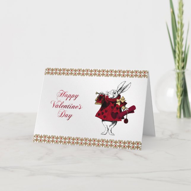 Vintage Vit kanin Hearts Valentine Helgkort (Framsida)