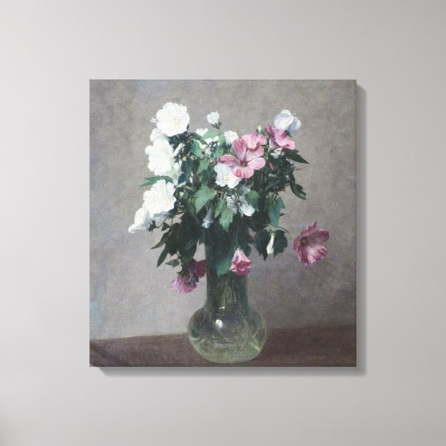 Vintage Vit och Rosa Mallow i Vas Canvastryck (Framsida)