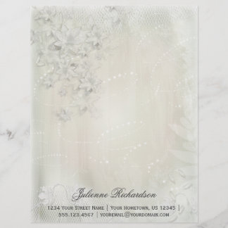 Vintage Vit på Vit Blommigt Grunge Letterhead Brevhuvud