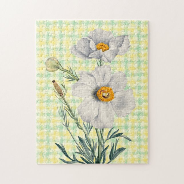 Vintage Vit poppy Flower Art Pussel (Vertikal)
