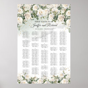 Vintage vit ros blommor greenery Alphabetical Poster