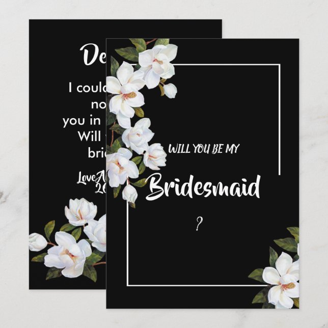 Vintage Vit ros Bridesmaid Inbjudningar (Fram/baksida)